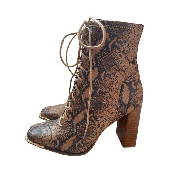 Steve Madden Shoes - Steve Madden Boots Women 9 Brown Franny Snakeskin Animal Print Lace Up Bootie